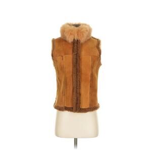 VTG Mitchie’s Genuine Fox Fur Collar Shearling Tan Vest S